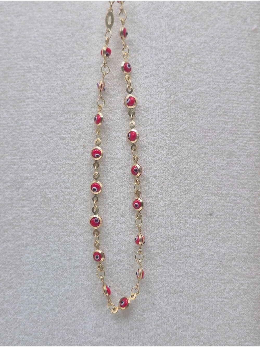 Gold Chain Necklace with Red Bead Evil Eye Accents